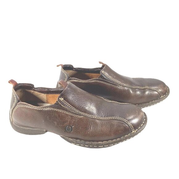 Born Shoes - BORN Brown Leather Stitched Slip-On Loafers Shoes W9942 M/W 6 / 36.5 Handcrafted